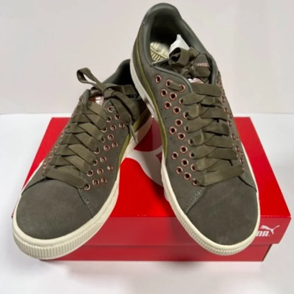 Puma Women's Size 7.5 Suede XL Lace VR Sneakers Green Olive Night Avocado Rivets
